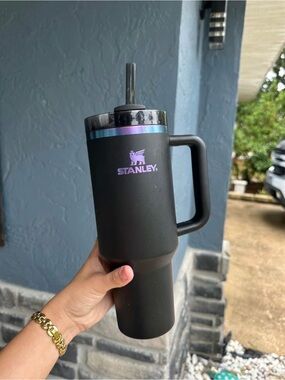 Stanley Matte Black Travel Tumbler with Iridescent Purple Logo